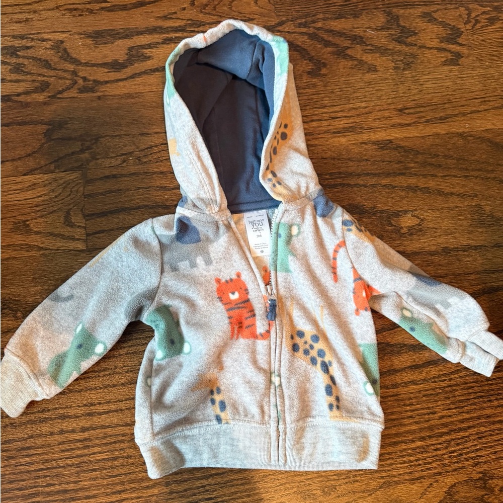 Carter's Gray Hoodie with Colorful Animal Design